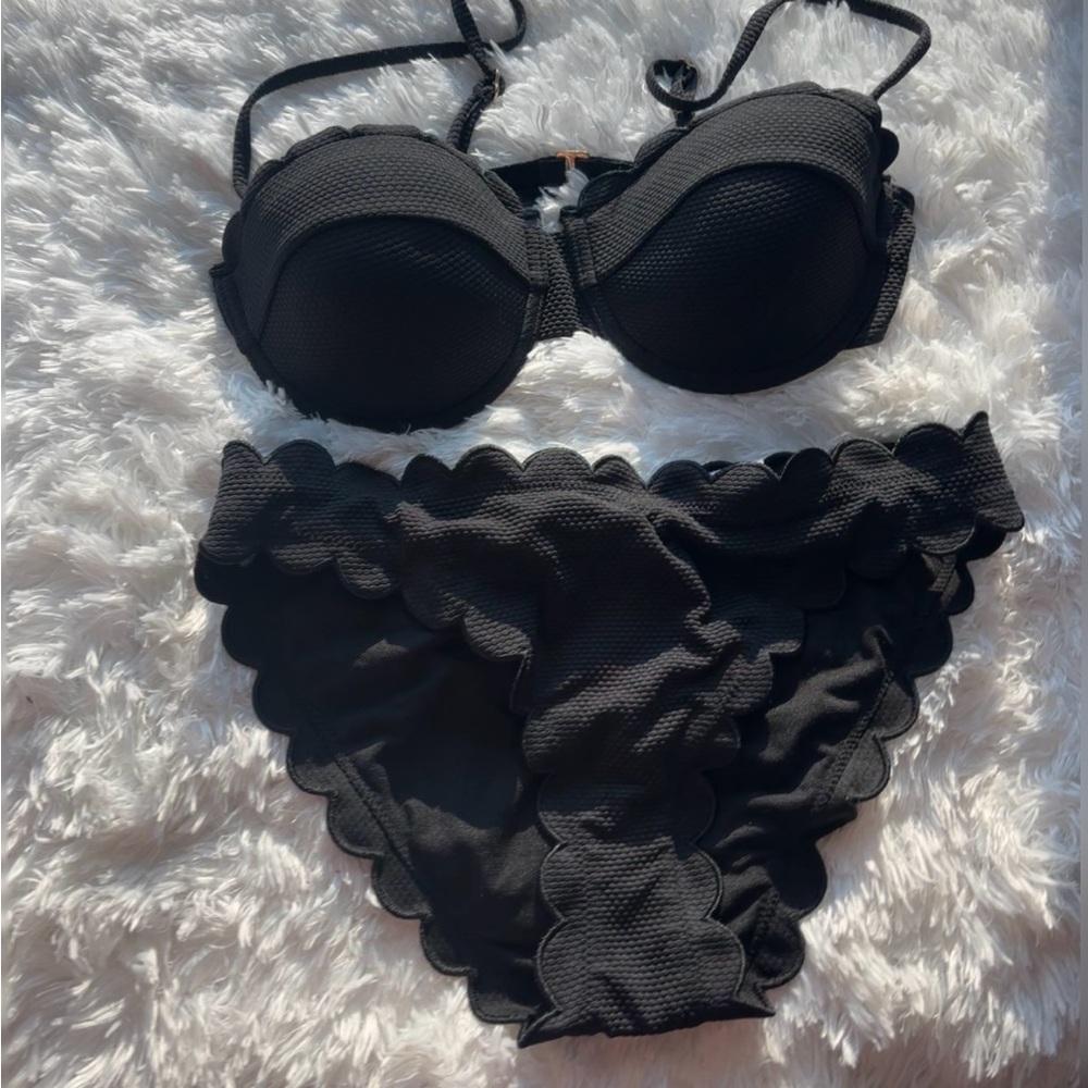 Aldo Black Ruffled Bikini Set